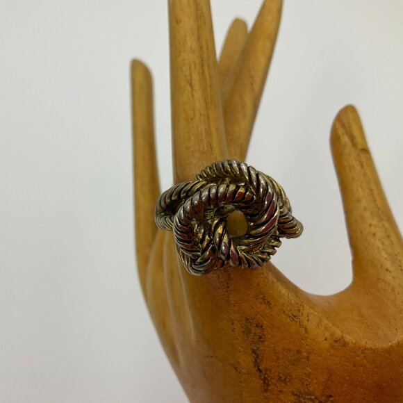 Vintage Knotted Rope Nautical Coastal Ring Antique Gold Tone Sz 6.5 - Picture 2 of 8